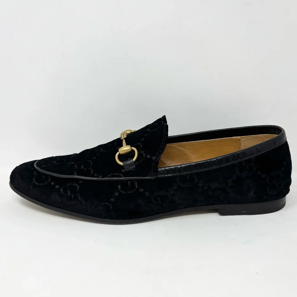 Gucci Jordaan GG Velvet Horsebit Loafers Black Nero/Nero Men’s Size 9.5